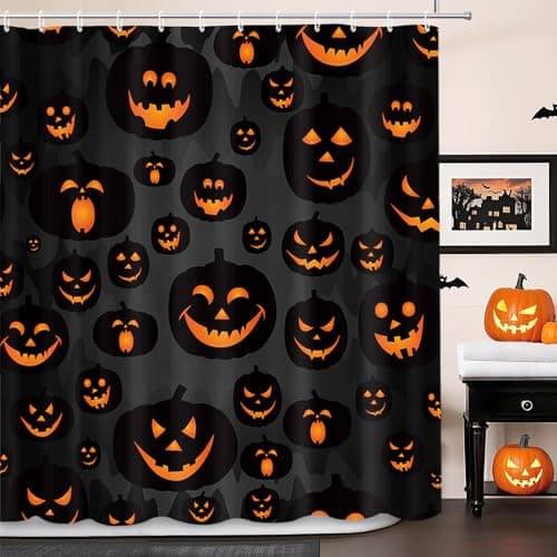MEHOFOND Halloween Pumpkin Shower Curtain Evil Pumpkin Shower Curtain Black Fall Shower Curtains for Bathroom Decor Washable Durable Fabric Shower Curtains 72x72 inch - Image 1