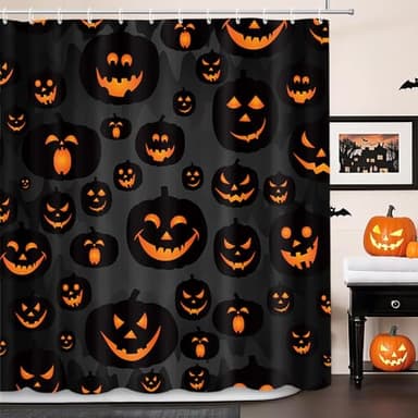 MEHOFOND Halloween Pumpkin Shower Curtain Evil Pumpkin Shower Curtain Black Fall Shower Curtains for Bathroom Decor Washable Durable Fabric Shower Curtains 72x72 inch - Image 1