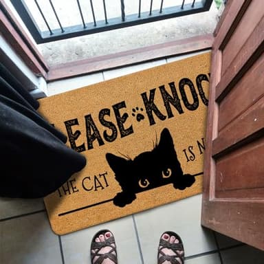 Likjad Funny Black Cat Door Mat - Please Knock The Cat is Naked Front Door Mat Outdoor Entrance, Cat Welcome Mats Outdoor, Black Cat Decor Indoor Door Mats for Entryway, Cat Room Decor, 17x30 Inches - Image 4