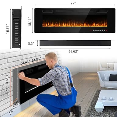 BOSSIN 72 inch Ultra-Thin Silence Linear Electric Fireplace, Recessed Wall Mounted Fireplace, Fit for 2 x 4 and 2 x 6 Stud, 12 Adjustable Flame Color & Speed,Touch Screen Remote Control with 8h Timer - Image 6