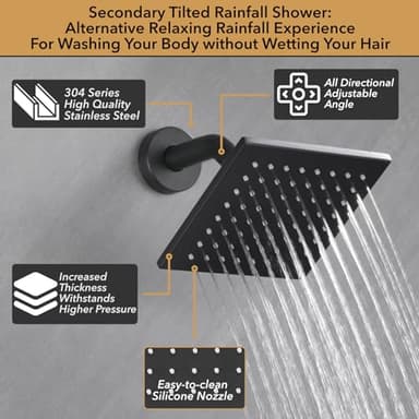 VANFOXLE Shower Faucet Set Matte Black Shower System,Push Button Diverter Shower Faucet with 2 in 1 Handheld,Ceiling Mount 10 Inch Shower Head with 6 Inch Wall Mount Shower Head - Image 4