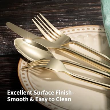 Alata Bailey Champagne Gold 20-Piece Forged Stainless Steel Flatware Set Cutlery Set, Service for 4, Silver Finish, Dishwasher Safe - Image 2