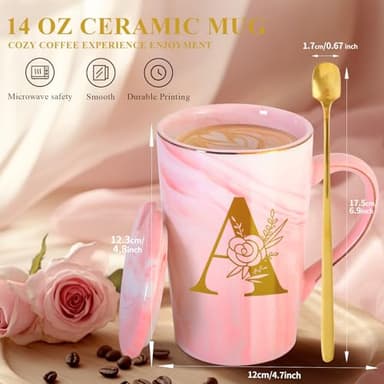 Personalized Ceramic Women Coffee Mug Tea Cup with Lid Heavy Pretty Large Pink Customized Cool Cute Women Birthday Christmas Gift for Her Wife Mother Day Grandma Girlfriend Friend Friendship Unique,A - Image 5