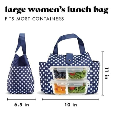 Fit & Fresh Lunch Bag For Women, Insulated Womens Lunch Bag For Work, Leakproof & Stain-Resistant Large Lunch Box For Women, Snap Closure Westport Bag Navy Dot - Image 4