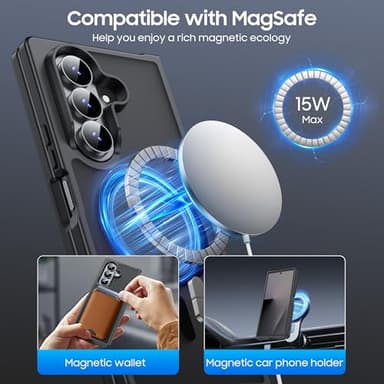 MAKAVO Magnetic for Samsung Galaxy Z Fold 7 Case [Compatible with MagSafe] Slim Translucent Matte Hard Back Cover & Soft Bumper, Fold7 Silicone Shockproof Phone Case, Black - Image 2