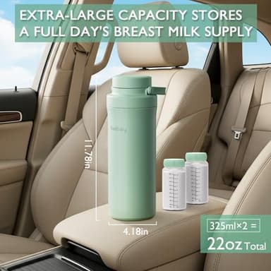 YunBaby 22oz Portable Breast Milk Cooler, Game-changer with 360° Total Cooling Gel Ice Pack for 30 Hours, Baby Travel Breastfeeding Essential Chiller with 2pcs Bottles for Breastmilk Storage(Green) - Image 8