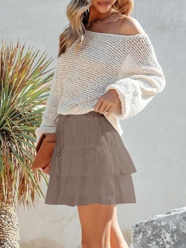 Aoudery Flowy Shorts for Women Boho Ruffled Tiered Skorts Casual High Waist Mini Skirts Tennis Golf Comfy Shorts 2025 - Light Brown S - Image 4