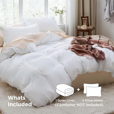 Bedsure White Duvet Cover King Size - 3 Pieces Prewashed Cotton-Like Extra Soft Bedding Set, Includes 1 Duvet Cover 104x90 Inches with Zipper Closure & 2 Pillow Shams, Comforter Not Included - Image 2