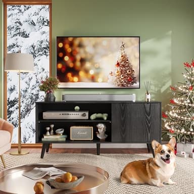 WLIVE TV Stand for 55 Inch TVs, Entertainment Center with Storage Cabinet, Mid-Century TV Stands for Living Room and Bedroom, 50" TV Console, Black - Image 2
