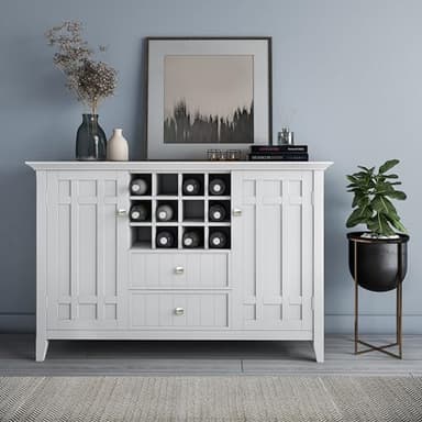 SIMPLIHOME Bedford Buffet - 54 inch Wide Solid Wood 3-Door Sideboard Buffet with Wine Rack in White, Transitional Cabinet for Dining Room or Kitchen with Adjustable Shelves - Image 2
