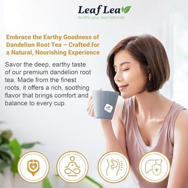 LeafLea 80 Dandelion Tea Bags, All Natural and Pure Dandelion Root Tea, Supports Digestion & Immune Health, Individually Wrapped Tea Bags, Caffeine-Free, Vegan, No Sugar, Gluten-Free, Non-GMO, 2 Pack - Image 4