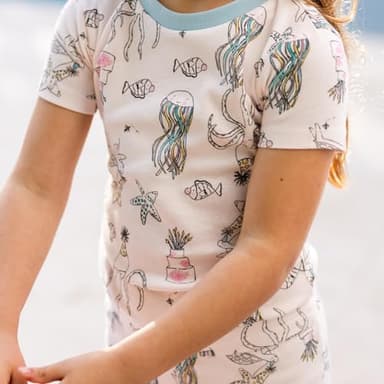 Burt's Bees Baby Baby Girls' Toddler Pajamas, Sleeve Tee and Shorts 2-Piece Pj Set, 100% Organic Cotton, Sea-lebration - Image 4