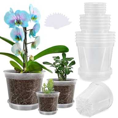 YALIOURS Clear Nursery Pots for Plants, 12Pack 4/5/6 inch Transparent Plastic Plant Pots with Drainage Holes, Garden Pots for Plants Flowers with 12Pack Trays and 15pcs Plant Labels - Image 1