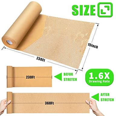 Honeycomb Packing Paper, MINHAO 15"x230' Eco Friendly Packing Paper for Moving Recyclable Honeycomb Paper Moving Supplies Bubble Paper Wrapping Protective Roll, With 36 Fragile Sticker Labels - Image 2