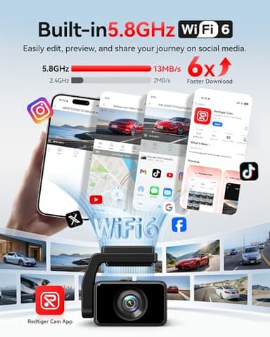 REDTIGER F4 Pro 4K Dash Cam Front and Rear, STARVIS 2 Sensor, 128GB Card Included, Built-in 5.8GHz WiFi6, 2.2inch Touch Screen Dash Camera for Cars, Voice Control, 24H Parking Mode - Image 5