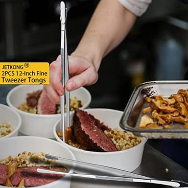 JETKONG 2 Pcs 12-Inch Kitchen Tweezers Fine Tweezer Tongs, Extra-Long Stainless Steel Cooking Tweezers (Silver) - Image 2