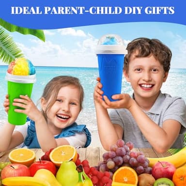 Slushie Cup, 2 Pack Slushy Maker Cup, Frozen Magic Squeeze Cups for Juice Milk Yogurt Ice Cream Make, DIY Smoothie Cooling Cup with Lid & Straw for Kids Friends Family (Blue+Green) - Image 5