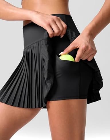 SANTINY Pleated Tennis Skirt for Women with Pockets Shorts Women's High Waisted Lightweight Athletic Golf Skorts Skirts for Casual(Black_M) - Image 5