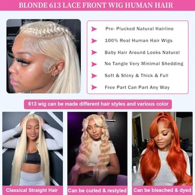 MYDIVA 613 13x6 Lace Front Wig Human Hair 30 inch Straight Blonde Wig Human Hair 180% Density 613 HD Lace Frontal Wig Blonde Lace Front Wigs Human Hair Pre Plucked with Baby Hair - Image 4