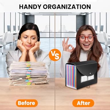 Sooez 24 Pockets Expanding File Folder with Blank Labels, According File Organizer with Expandable Cover, Desktop Accordion Folders Letter A4 Paper Document Storage Organizer, Black - Image 6