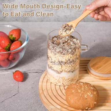 Overnight Oats Containers with Lids,4 Pack 18oz Overnight Oats Jars with Spoons,Salad Meal Prep Jar with Bamboo Lids for Chia Seed Pudding Salad Cereal Coffee Flour,Sourdough Starter Jar for Bread - Image 9
