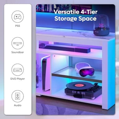 Bestier TV Stand for 70 inch TV, Tall Entertainment Center with 2 Led Lights, Gaming TV Console with Storage for PS5, Modern TV Cabinet for Bedroom, Living Room, White Marble - Image 3