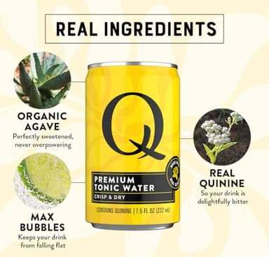 Q TONIC WATER with Real Quinine & Organic Agave - Ideal for Cocktails & Mocktails - Made with Real Ingredients, Perfectly Carbonated & Less Sweet - 45 Calories per Can - 7.5 Fl oz (Pack of 24) - Image 5