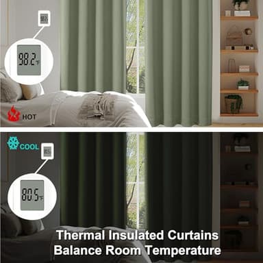 Simplebrand Ava Sage Green Blackout Curtains for Bedroom 63 Inch Length 2 Panels Set, Solid Thermal Insulated Energy Saving Rod Pocket Window Treatment Curtains Blackout Drapes, W40 x L63 Inch, Sage - Image 6