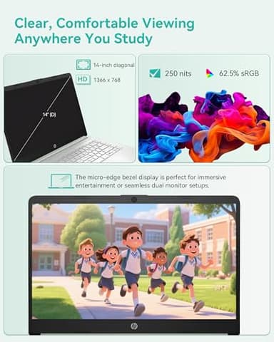HP 2025 14 Inch Ultra Light Laptop, Stylish Willow Green, Intel Processor N150, 16GB RAM, 384GB Storage(128GB UFS+256GB MSD), Wi-Fi 6, Windows 11 Pro, Copilot Key - Image 4
