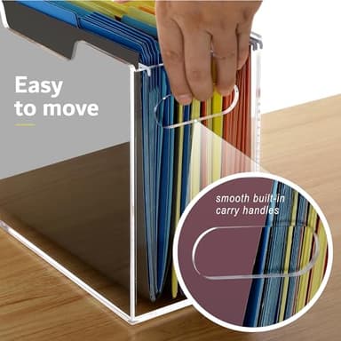 DINGHUO Acrylic Letter Size Hanging File Folder Organizer Box, Clear Portable File Storage Box with Handles, Desktop File Holder for Home, School -1 Pack - Image 3