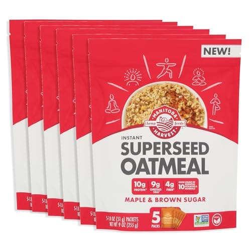 Manitoba Harvest Maple and Brown Sugar Superseed Instant Oatmeal Packets - 10g Protein and 9g Omega 3 and 6 per Serving - Breakfast Oats with 10 Essential Vitamins and Nutrients - Organic, Non-GMO, Vegan, 7oz (30 Packets) - Image 1