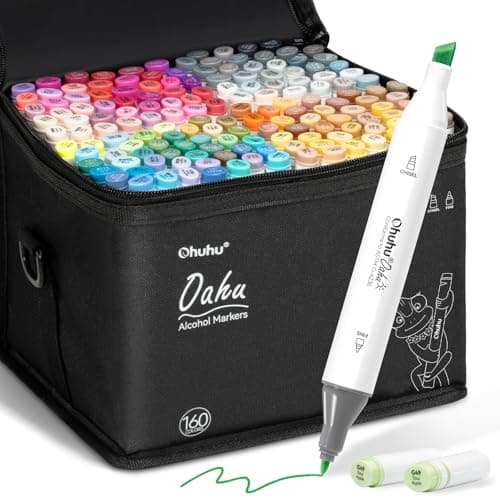 Ohuhu Alcohol Markers - Double Tipped Art Marker Set for Artist Illustration -160 Colors- Chisel & Fine Dual Tips- Oahu of Ohuhu Markers - Refillable - Image 1