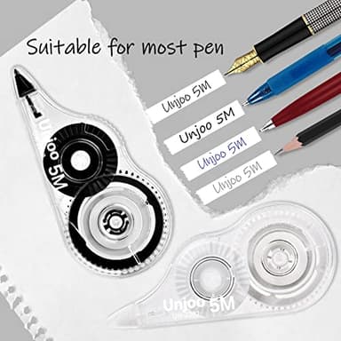 Unjoo White Correction Tape, Easy To Use Applicator for Instant Corrections Wrong Writing At Any Time, For school, Office (12pack, 5M/196" x 0.2", Black) - Image 3