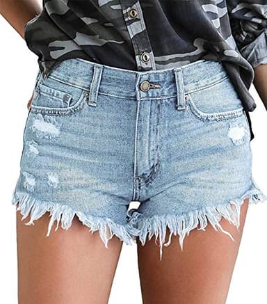 onlypuff Plus Size Blue Jean Shorts Mid Rise Denim Shorts Women Stretchy Jeans Casual Shorts XXL - Image 1