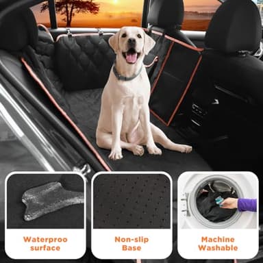 Shodu Waterproof Dog Car Seat Cover, Black with Orange Trim, Universal Size Back Seat Protector with Mesh Window, Storage Pocket, Side Flaps for Car, Truck, SUV - Image 2