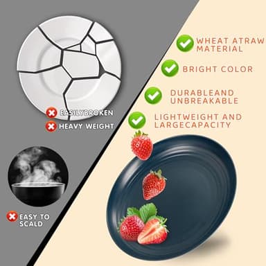 Rubtlamp Wheat Straw Dinnerware Set, 16Pcs Unbreakable Plates And Bowls Sets of 4, Plastic Plates Set Reusable (Four Colors) Include Dinner Platos, Dessert Platos, Cereal Bowls, Cups for Daily - Image 3