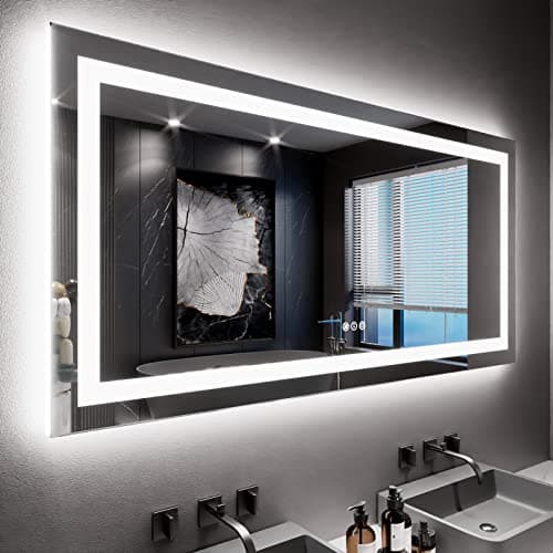 LOAAO 60X30 LED Bathroom Mirror with Lights, Anti-Fog, Dimmable, Backlit + Front Lit, Lighted Bathroom Vanity Mirror for Wall, Memory Function, Tempered Glass, ETL Listed - Image 1