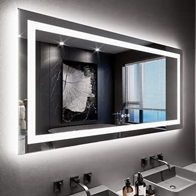LOAAO 60X30 LED Bathroom Mirror with Lights, Anti-Fog, Dimmable, Backlit + Front Lit, Lighted Bathroom Vanity Mirror for Wall, Memory Function, Tempered Glass, ETL Listed - Image 1