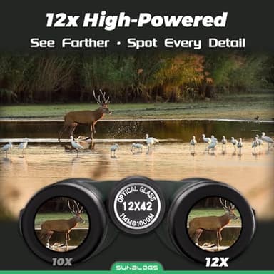 12x42 HD Binoculars for Adults High Powered, Super Bright BAK4 Prism Waterproof Binoculars with Low Light Vision for Bird Watching Outdoor Hunting Travel Hiking Sports Stargazing Cruise (Green) - Image 2