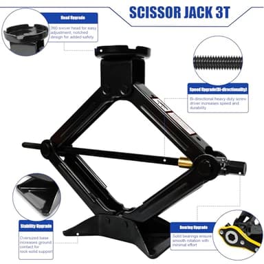 FITHOIST 3 Ton Scissor Jack Kit for Teslla | 7 Pcs 4-in-1 w/Drill Adapter, Lift Pads - Lug Wrench, Ratchet Handle & Storage Bag for Emergency Tire Change - Image 4