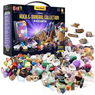 Dan&Darci Rock Collection for Kids - Includes 250+ Bulk Rocks, Gemstones & Crystals + Genuine Fossils and Minerals - 2 Lbs. - Geology Earth Science STEM Toys Activity, Gifts for Boys & Girls Ages 6+ - Image 1