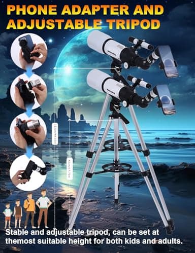 Uonol Telescope for Adults High Powered 70mm Aperture 400mm(16X-120X),Refractor Telescopes for Astronomy Beginners with Tripod,Phone Adapter,Carry Bag - Image 5