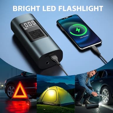 Coquimbo Bike Pump Tire Inflator Portable Air Compressor: 150PSI Electric Air Pump for Car Tires Cordless Car Bike Motorcycle Accessories Birthday Gifts for Men Dad Him (Gun Gray) - Image 8
