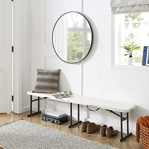Living and More 6 Foot Fold-in-Half Bench with Carrying Handle, Easy Folding and Transport, Indoor/Outdoor Use, Sturdy Steel Frame, 72"D x 11.5"W x 16.3"H, White - Image 1