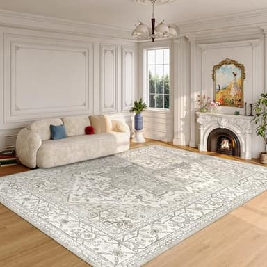 befbee 8x10 Area Rugs for Living Room, Stain Resistant Neutral Washable Rugs for Dining Room, Vintage Non-Slip Thin Large Size Beige Area Rug, Printed Vintage Home Decor Rug（Beige） - Image 8