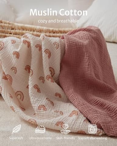 Blissful Diary Muslin Changing Pad Cover for Girls Boys, Ultra Soft Breathable Cotton, Baby Diaper Change Table Pad Covers, 2Pack (Dusty Pink&Rainbow) - Image 2