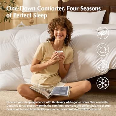 Pacific Coast Goose Feather Down Fiber Comforters Queen Size, Extra Fluffy White Duvet Insert, Ultra-Soft, Breathable, All Season Hotel Luxury Bedding Comforters, 8 Corner & Center Loops (90"x90") - Image 5