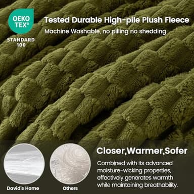 David's Home Ultra Soft Fleece Blanket King Size, Warm Lightweight 3D Jacquard Flannel Blanket for Fall Winter, Fluffy Cozy Luxury Plush Suitable for Bed Room Decor,108"x90", Oliva Green - Image 3