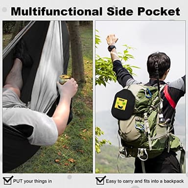 SZHLUX Camping Hammock Double & Single Portable Hammocks with 2 Tree Straps and Attached Carry Bag,Great for Outdoor,Indoor,Beach,Camping,Black & Grey, Large - Image 6