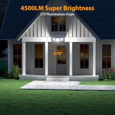 Onforu 4500LM Solar Lights Outdoor, 3 Heads Security Lights with Remote Control, IP65 Waterproof Motion Sensor Lights, 3 Modes Flood Lights for Wall, Porch, Yard, Outside, 2 Pack - Image 2